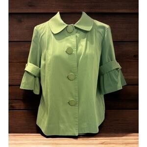 Green ND New Directions Jacket Short Ruffled Sleeve Big Buttons Womens Sz Med